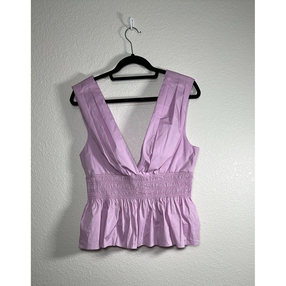 Veronica Beard Lilac Purple Smocked Peplum V-Neck Top Size 12 2403LSCP40805